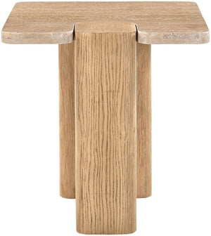 Meridian Furniture Ravenna Genuine Travertine Top Oak Base Art Deco End Table for Living Room 99046Travertine-ET