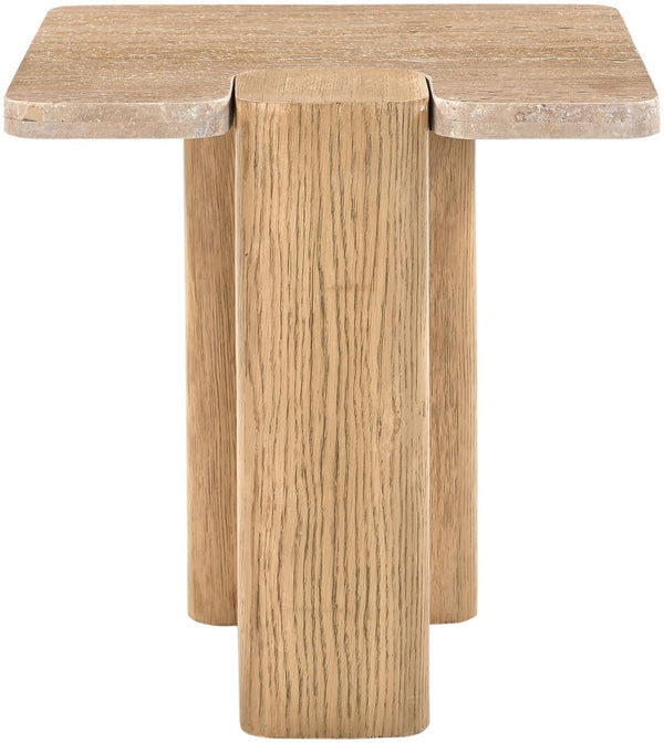 Meridian Furniture Ravenna Genuine Travertine Top Oak Base Art Deco End Table for Living Room 99046Travertine-ET