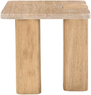 Meridian Furniture Ravenna Genuine Travertine Top Oak Base Art Deco End Table for Living Room 99046Travertine-ET