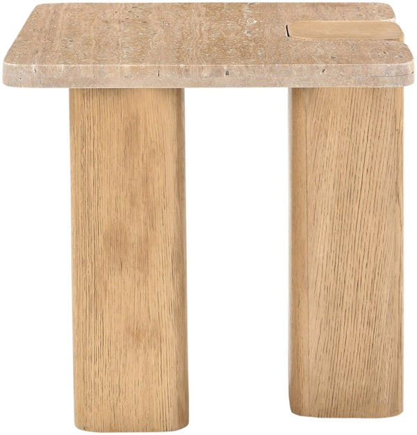Meridian Furniture Ravenna Genuine Travertine Top Oak Base Art Deco End Table for Living Room 99046Travertine-ET