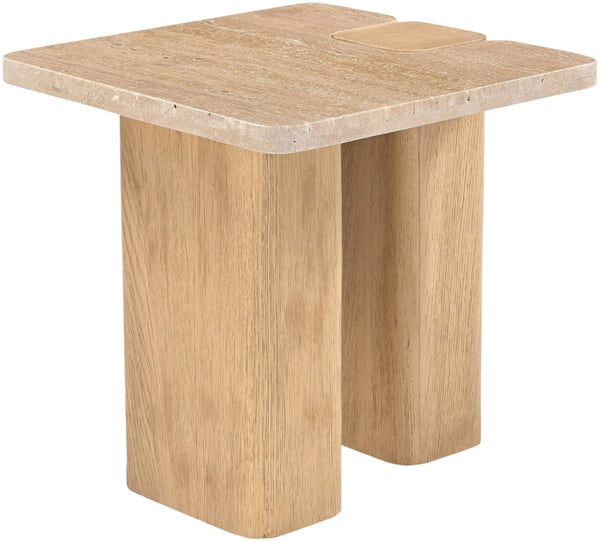 Meridian Furniture Ravenna Genuine Travertine Top Oak Base Art Deco End Table for Living Room 99046Travertine-ET