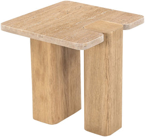 Meridian Furniture Ravenna Genuine Travertine Top Oak Base Art Deco End Table for Living Room 99046Travertine-ET