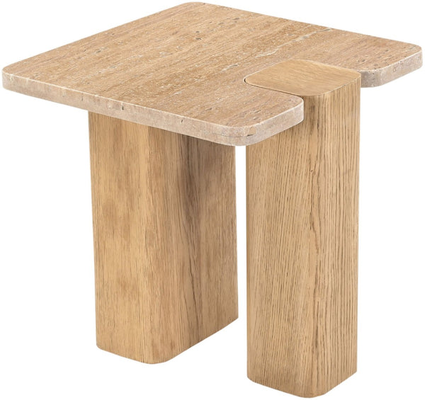 Meridian Furniture Ravenna Genuine Travertine Top Oak Base Art Deco End Table for Living Room 99046Travertine-ET