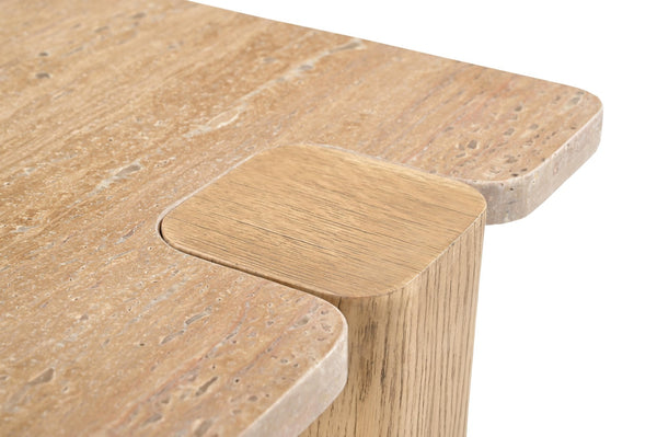 Meridian Furniture Ravenna Genuine Travertine Top Oak Base Art Deco End Table for Living Room 99046Travertine-ET
