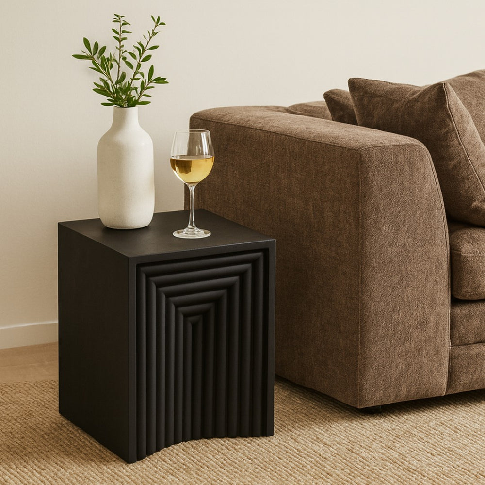 Meridian Furniture Centennial Art Deco Iron Side Table with Geometric Frame for Living Room or Bedroom Decor Black 99047Black-ET