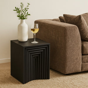 Meridian Furniture Centennial Art Deco Iron Side Table with Geometric Frame for Living Room or Bedroom Decor Black 99047Black-ET