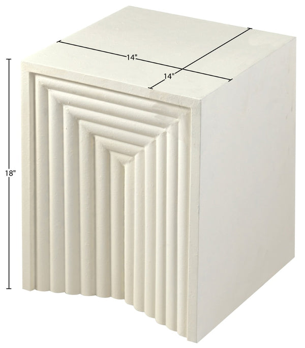 Meridian Furniture Centennial Art Deco Iron Side Table with Geometric Frame for Living Room or Bedroom Decor Cream 99047Cream-ET