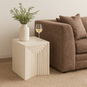 Meridian Furniture Centennial Art Deco Iron Side Table with Geometric Frame for Living Room or Bedroom Decor Cream 99047Cream-ET