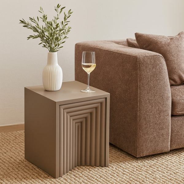 Meridian Furniture Centennial Art Deco Iron Side Table with Geometric Frame for Living Room or Bedroom Decor Taupe 99047Taupe-ET