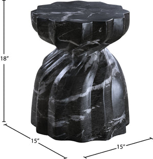 Meridian Furniture Caserta Art Deco Concrete End Table with Marble Veined Finish for Indoor Outdoor Living Black 99048Black-ET