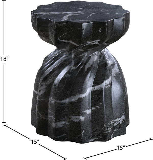 Meridian Furniture Caserta Art Deco Concrete End Table with Marble Veined Finish for Indoor Outdoor Living Black 99048Black-ET