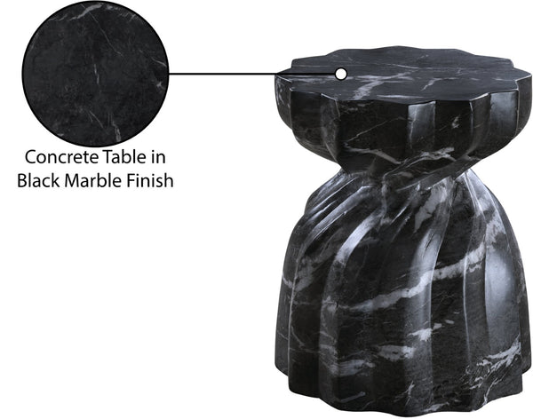 Meridian Furniture Caserta Art Deco Concrete End Table with Marble Veined Finish for Indoor Outdoor Living Black 99048Black-ET