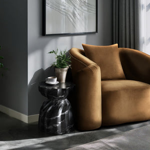 Meridian Furniture Caserta Art Deco Concrete End Table with Marble Veined Finish for Indoor Outdoor Living Black 99048Black-ET