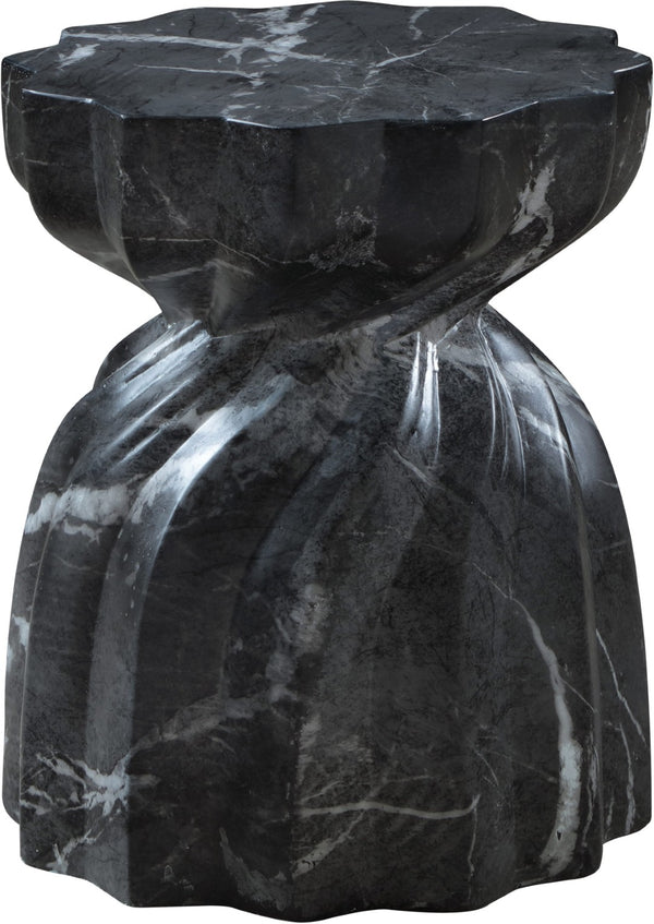 Meridian Furniture Caserta Art Deco Concrete End Table with Marble Veined Finish for Indoor Outdoor Living Black 99048Black-ET