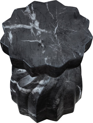 Meridian Furniture Caserta Art Deco Concrete End Table with Marble Veined Finish for Indoor Outdoor Living Black 99048Black-ET