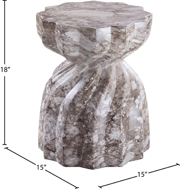 Meridian Furniture Caserta Art Deco Concrete End Table with Marble Veined Finish for Indoor Outdoor Living Brown 99048Brown-ET