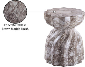 Meridian Furniture Caserta Art Deco Concrete End Table with Marble Veined Finish for Indoor Outdoor Living Brown 99048Brown-ET