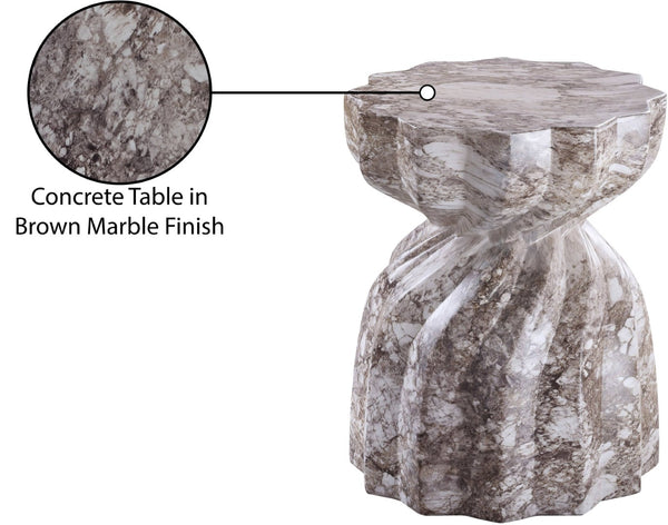 Meridian Furniture Caserta Art Deco Concrete End Table with Marble Veined Finish for Indoor Outdoor Living Brown 99048Brown-ET