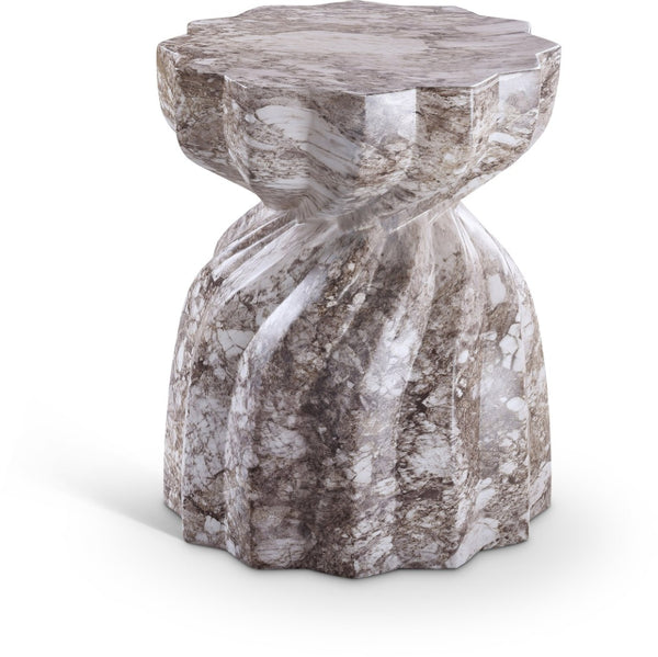 Meridian Furniture Caserta Art Deco Concrete End Table with Marble Veined Finish for Indoor Outdoor Living Brown 99048Brown-ET