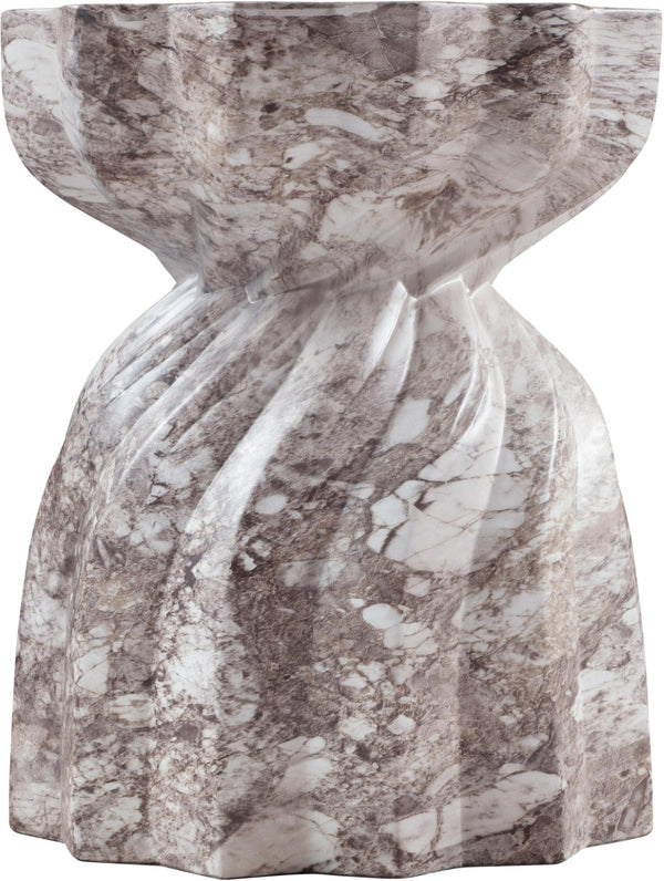 Meridian Furniture Caserta Art Deco Concrete End Table with Marble Veined Finish for Indoor Outdoor Living Brown 99048Brown-ET