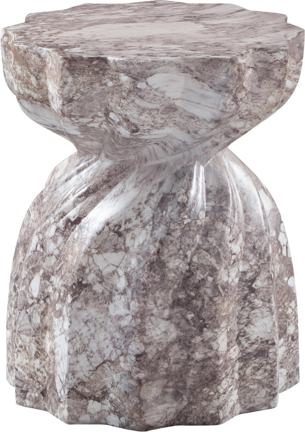 Meridian Furniture Caserta Art Deco Concrete End Table with Marble Veined Finish for Indoor Outdoor Living Brown 99048Brown-ET