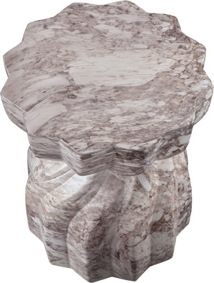 Meridian Furniture Caserta Art Deco Concrete End Table with Marble Veined Finish for Indoor Outdoor Living Brown 99048Brown-ET
