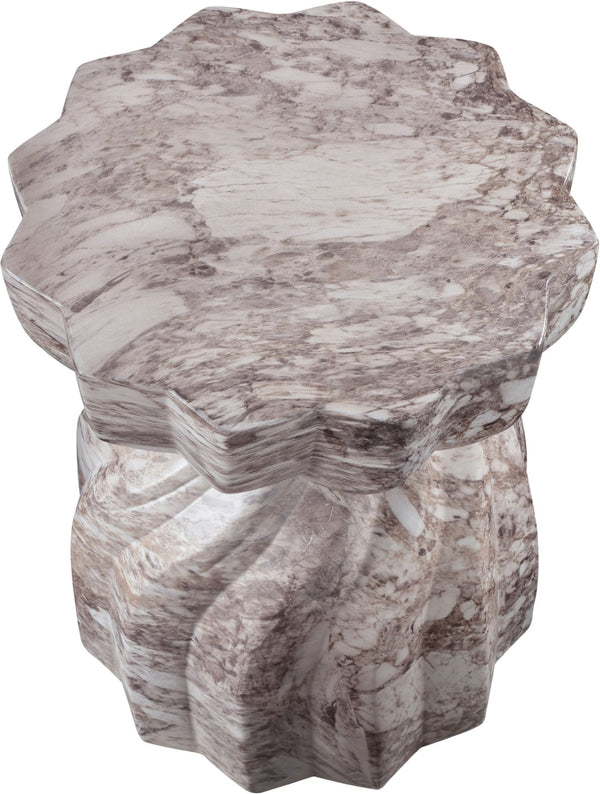 Meridian Furniture Caserta Art Deco Concrete End Table with Marble Veined Finish for Indoor Outdoor Living Brown 99048Brown-ET