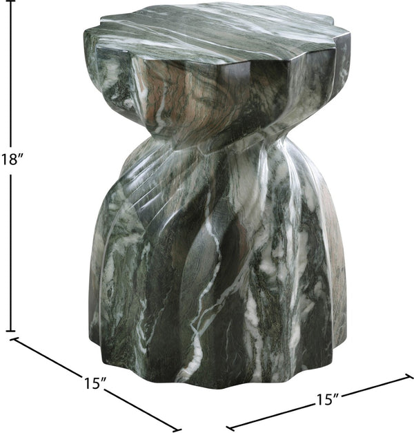 Meridian Furniture Caserta Art Deco Concrete End Table with Marble Veined Finish for Indoor Outdoor Living Green 99048Green-ET