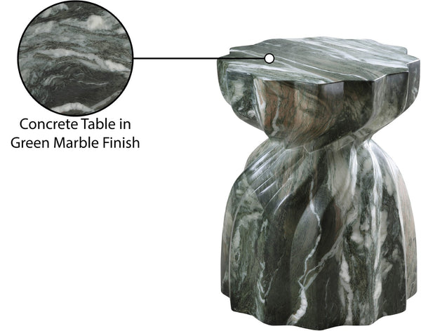 Meridian Furniture Caserta Art Deco Concrete End Table with Marble Veined Finish for Indoor Outdoor Living Green 99048Green-ET