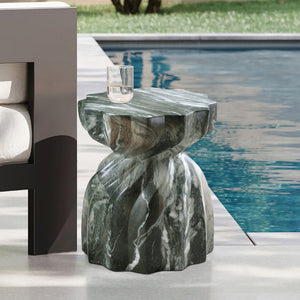 Meridian Furniture Caserta Art Deco Concrete End Table with Marble Veined Finish for Indoor Outdoor Living Green 99048Green-ET