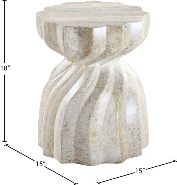 Meridian Furniture Caserta Art Deco Concrete End Table with Marble Veined Finish for Indoor Outdoor Living Natural 99048Travertine-ET