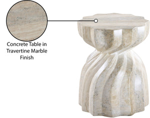 Meridian Furniture Caserta Art Deco Concrete End Table with Marble Veined Finish for Indoor Outdoor Living Natural 99048Travertine-ET
