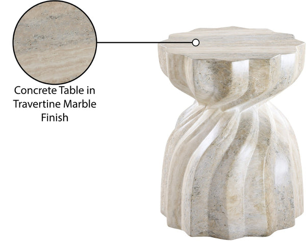 Meridian Furniture Caserta Art Deco Concrete End Table with Marble Veined Finish for Indoor Outdoor Living Natural 99048Travertine-ET