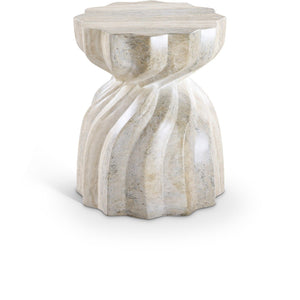 Meridian Furniture Caserta Art Deco Concrete End Table with Marble Veined Finish for Indoor Outdoor Living Natural 99048Travertine-ET