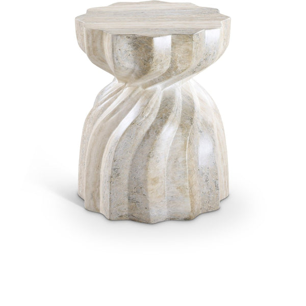 Meridian Furniture Caserta Art Deco Concrete End Table with Marble Veined Finish for Indoor Outdoor Living Natural 99048Travertine-ET