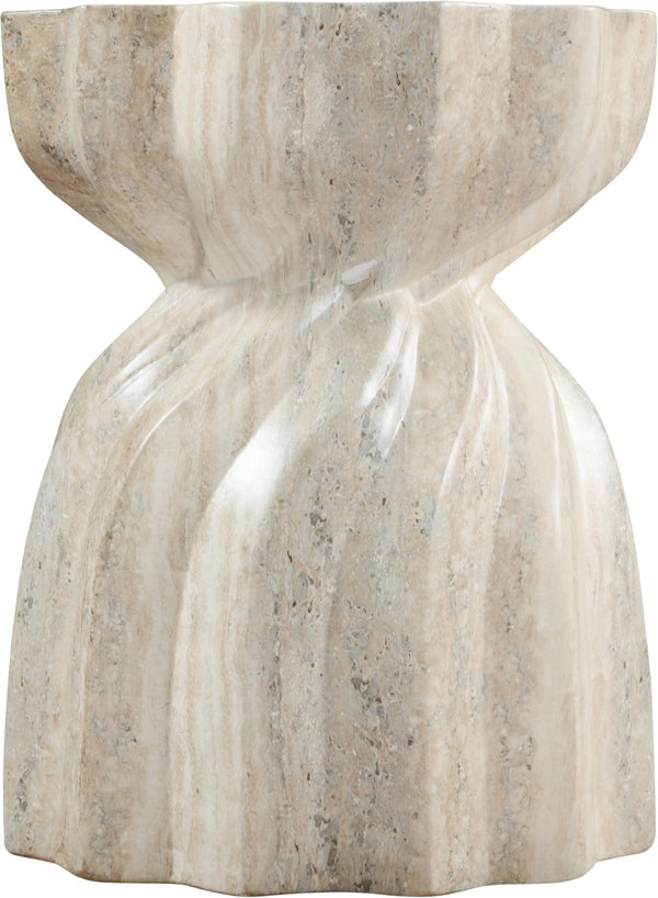 Meridian Furniture Caserta Art Deco Concrete End Table with Marble Veined Finish for Indoor Outdoor Living Natural 99048Travertine-ET