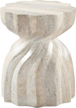 Meridian Furniture Caserta Art Deco Concrete End Table with Marble Veined Finish for Indoor Outdoor Living Natural 99048Travertine-ET