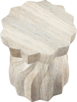 Meridian Furniture Caserta Art Deco Concrete End Table with Marble Veined Finish for Indoor Outdoor Living Natural 99048Travertine-ET