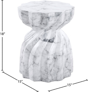 Meridian Furniture Caserta Art Deco Concrete End Table with Marble Veined Finish for Indoor Outdoor Living White 99048White-ET