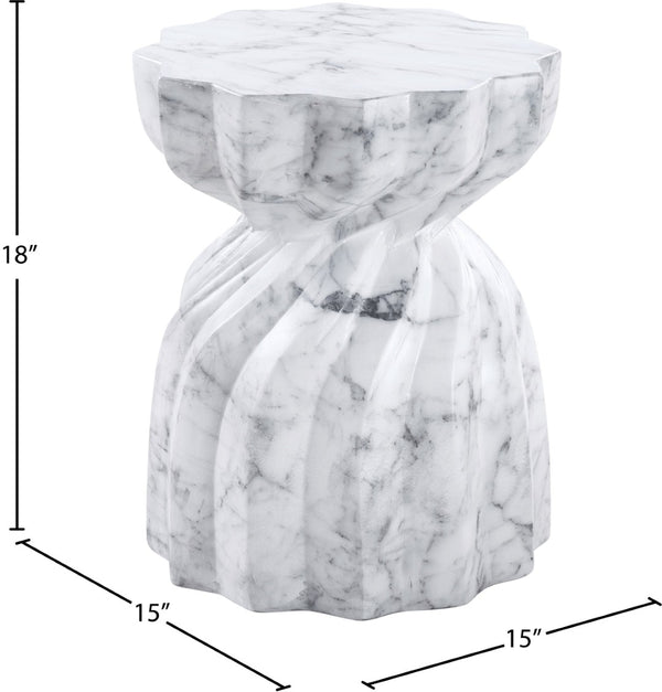 Meridian Furniture Caserta Art Deco Concrete End Table with Marble Veined Finish for Indoor Outdoor Living White 99048White-ET