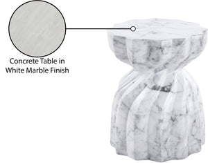 Meridian Furniture Caserta Art Deco Concrete End Table with Marble Veined Finish for Indoor Outdoor Living White 99048White-ET