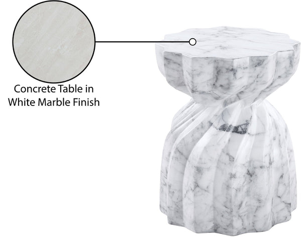 Meridian Furniture Caserta Art Deco Concrete End Table with Marble Veined Finish for Indoor Outdoor Living White 99048White-ET