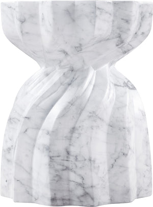 Meridian Furniture Caserta Art Deco Concrete End Table with Marble Veined Finish for Indoor Outdoor Living White 99048White-ET