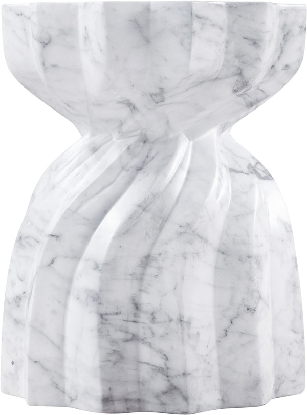 Meridian Furniture Caserta Art Deco Concrete End Table with Marble Veined Finish for Indoor Outdoor Living White 99048White-ET