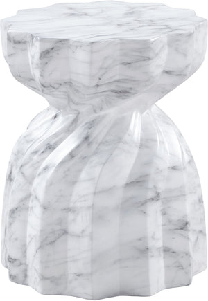Meridian Furniture Caserta Art Deco Concrete End Table with Marble Veined Finish for Indoor Outdoor Living White 99048White-ET