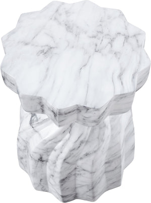 Meridian Furniture Caserta Art Deco Concrete End Table with Marble Veined Finish for Indoor Outdoor Living White 99048White-ET