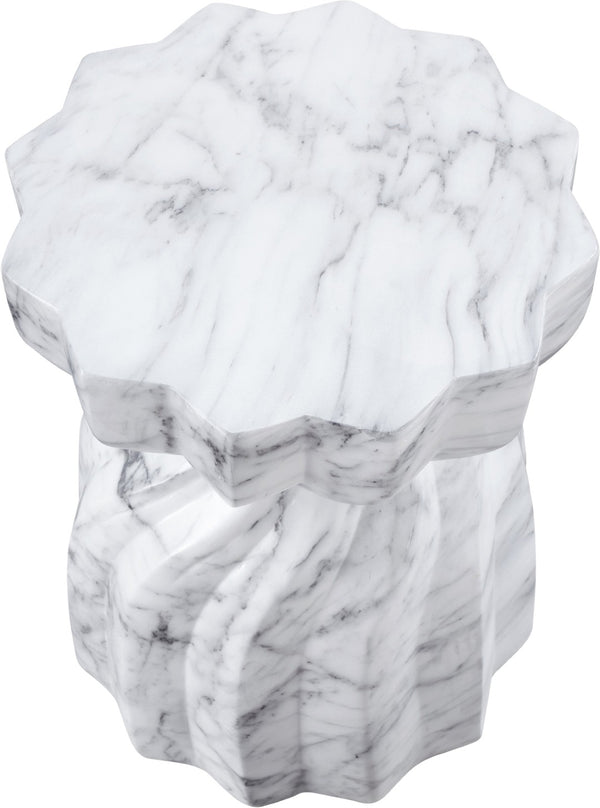 Meridian Furniture Caserta Art Deco Concrete End Table with Marble Veined Finish for Indoor Outdoor Living White 99048White-ET