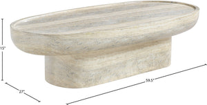 Meridian Furniture Tivoli Travertine Concrete Art Deco Coffee Table for Indoor and Outdoor Living 99049Travertine-CT