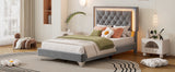 English Elm Twin Size Upholstered Bed Frame With Led Lights,Modern Velvet Platform Bed With Tufted Headboard,Grey