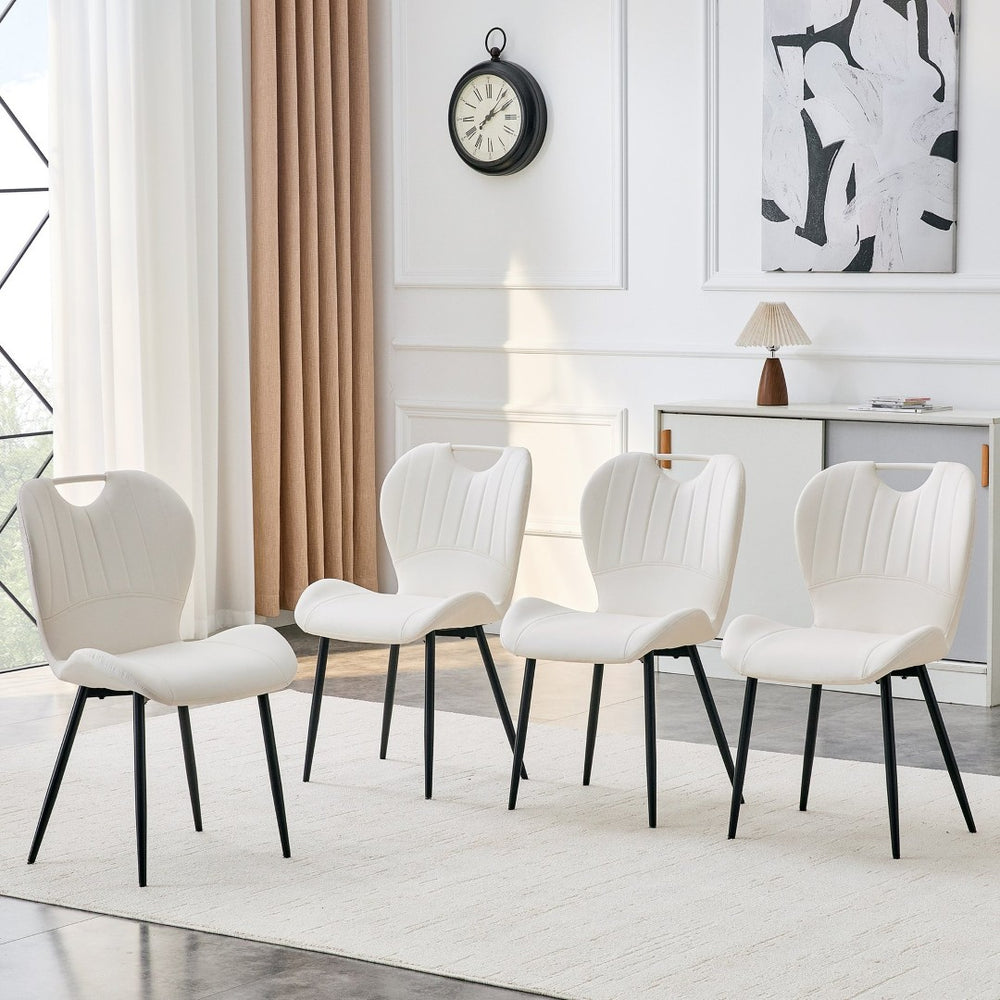 English Elm Set of 4 Olive Fabric Dining Chairs Ergonomic Cushion Black Steel Frame Modern White+Black W1151P454887